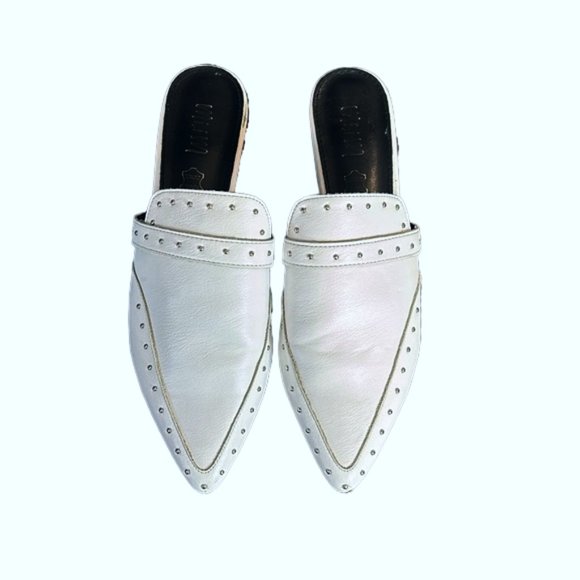 mi.im Shoes - mi.im Women White Genuine Leather slip in studded mule 1" heel size 8.5